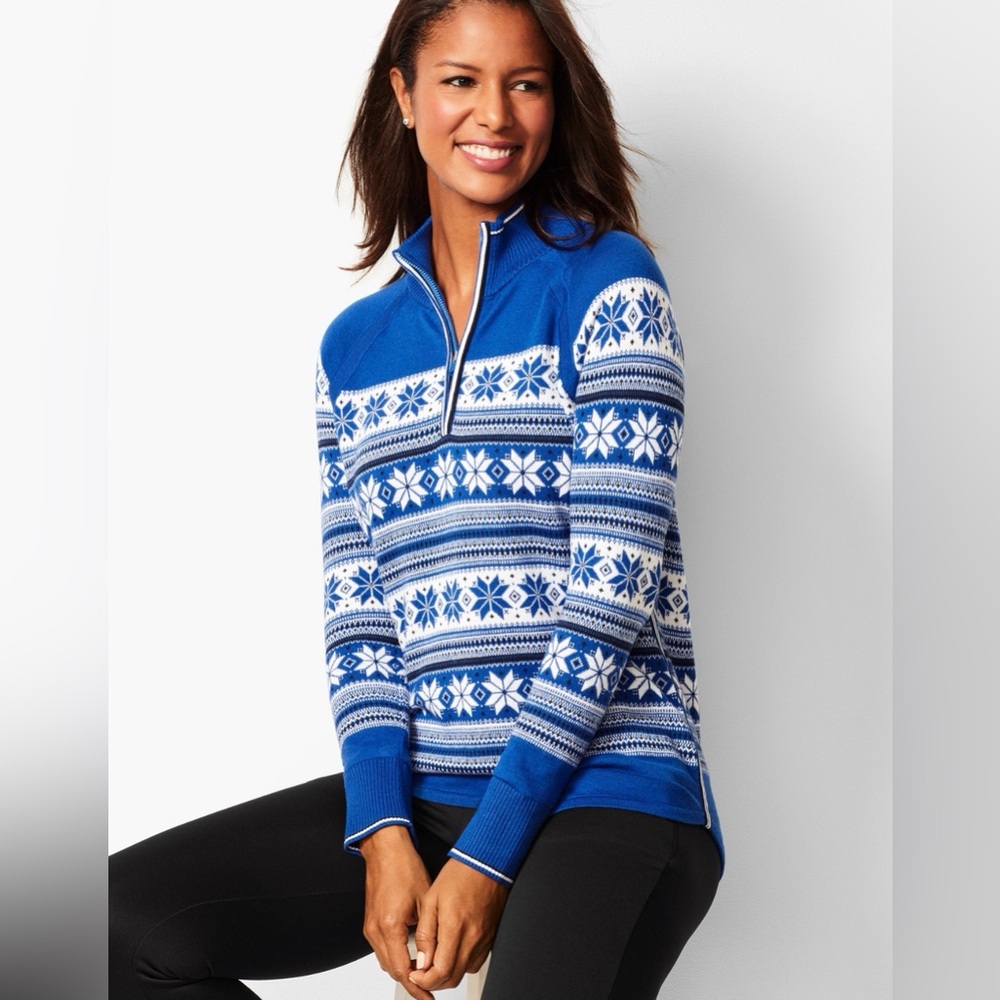 Talbots women's half-zip snowflake sweater size Large